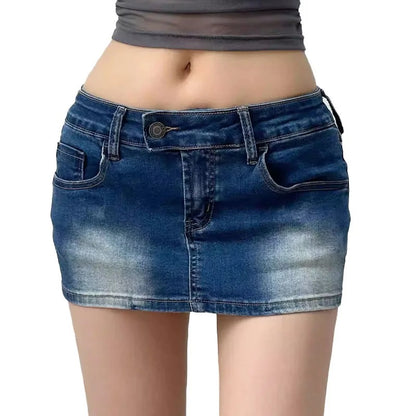 Blue Wash Denim Mini Skirt with Faded Detail