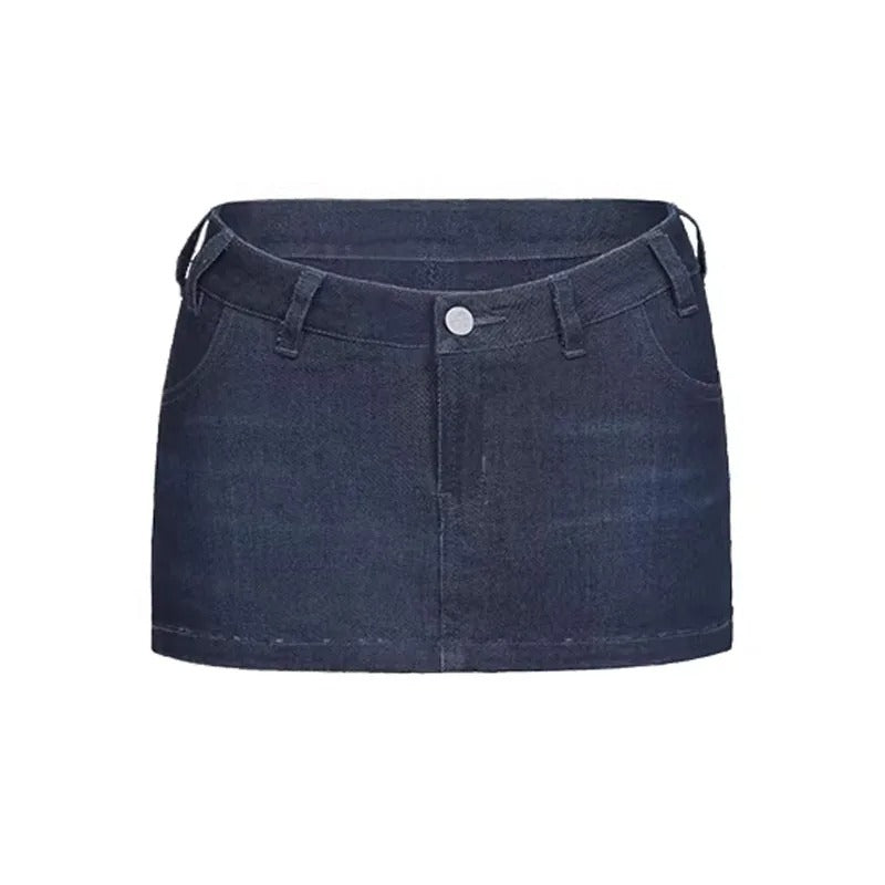 Dark Wash Denim Micro Mini Skirt with Contrast Stitching