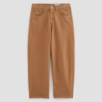 Camel Wide Leg Cropped Jeans with Raw Hem