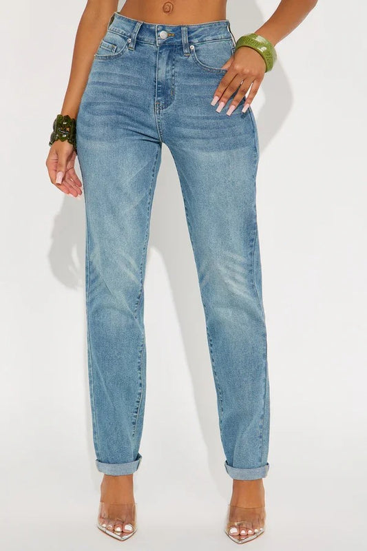 Light Wash High-Waisted Mom Jeans