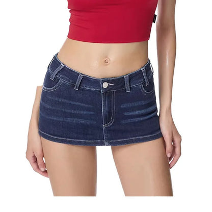 Dark Wash Denim Micro Mini Skirt with Contrast Stitching