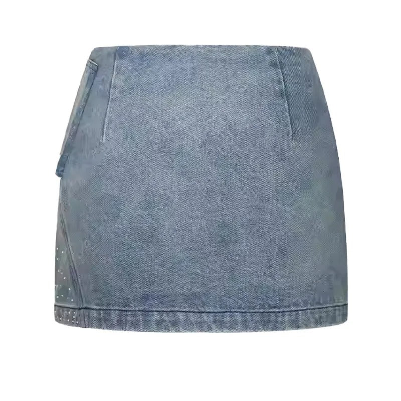 Light Wash Denim Mini Skirt with Bow Detail