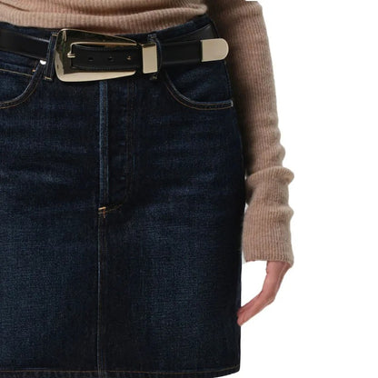 Dark Wash Denim Mini Skirt with Contrast Stitching