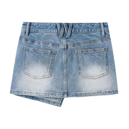 Light Wash Denim Mini Skort with Cargo Pocket Detail